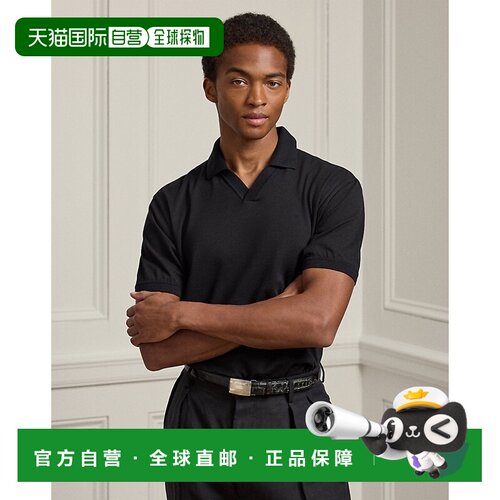 自营欧洲直邮Ralph Lauren拉夫劳伦 男士黑色棉质羊绒Polo衫短袖