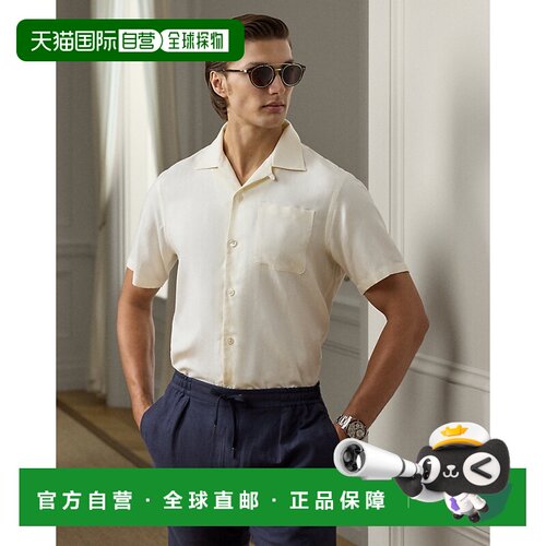 自营欧洲直邮Ralph Lauren拉夫劳伦 男士奶油白亚麻真丝短袖衬衫