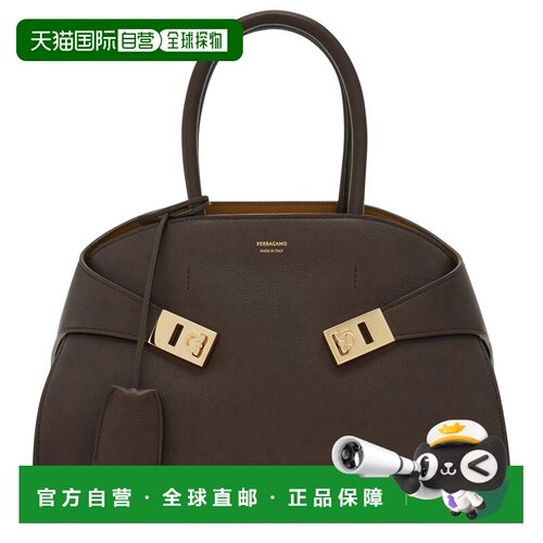 自营欧洲直邮FERRAGAMO菲拉格慕 Hug女士深棕色/焦橙色中码手提包