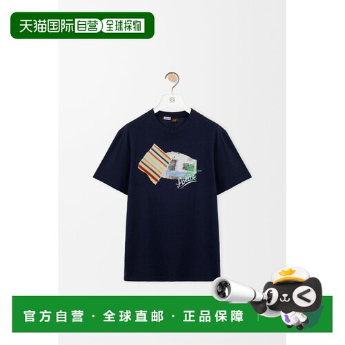 自营欧洲直邮Loewe罗意威 男士藏青色棉质休闲T恤上衣男装