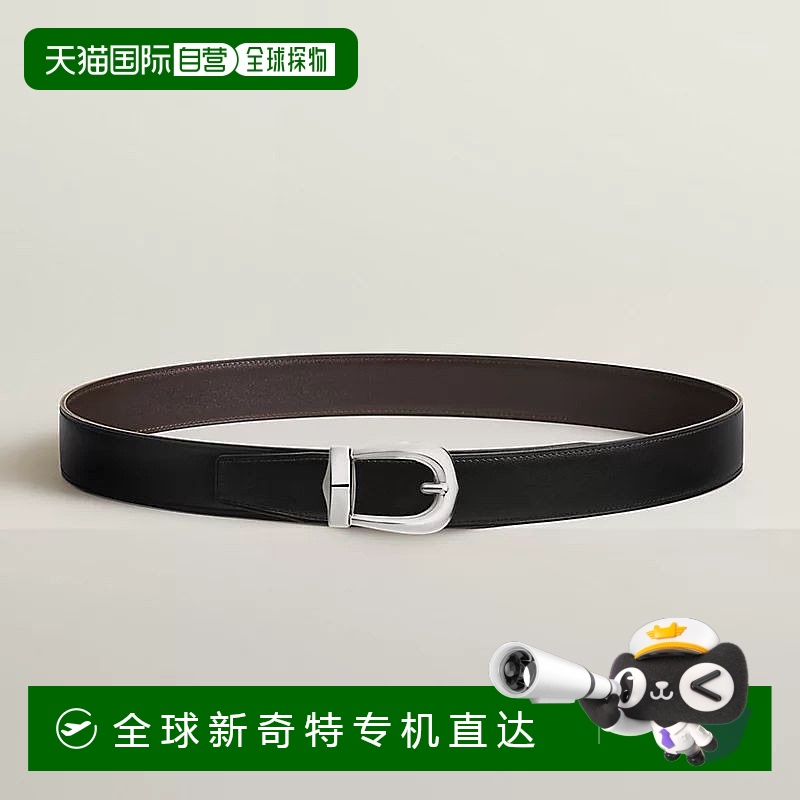 1h可退 欧洲直邮Hermes/爱马仕 男士黑色/乌木色小牛皮腰带32mm