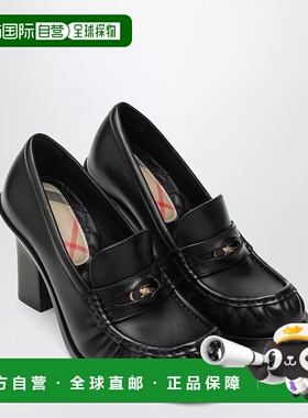 1h可退 香港直邮Burberry 巴宝莉 女士 CADET 黑色皮质鞋跟乐福鞋