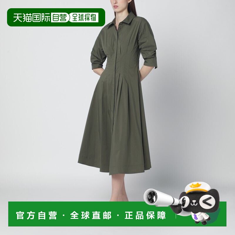 1h可退 香港直邮simkhai 女士 军装风绿色中长衬衫式连衣裙 12611