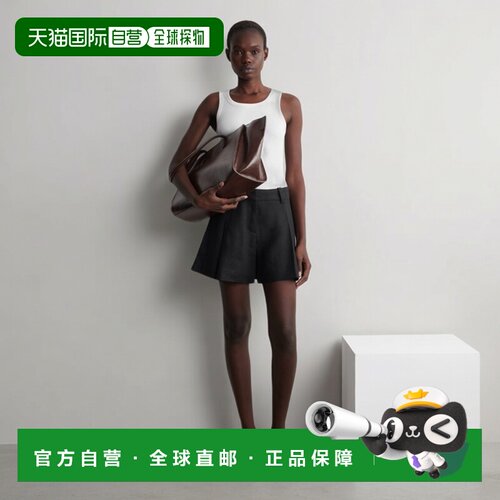 自营欧洲直邮COS 女士黑色亚麻褶皱腰带西装裤短裤