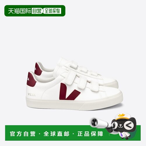 自营欧洲直邮VEJA Recife系列白色/玛莎拉酒红色皮革V标识运动鞋
