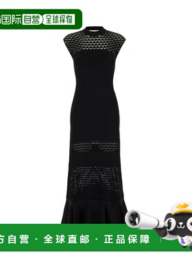 香港直邮Lanvin 朗雯 女士 黑色粘胶纤维混纺连衣裙 RWDR0045K076