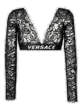 香港直邮Versace 短款蕾丝T恤 AUD10005AZ00018A1008长袖范思哲