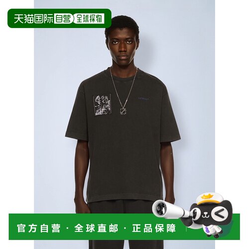 1h可退 香港直邮off-white 男士 褪色绘画滑板标志T恤 OMAA120F25