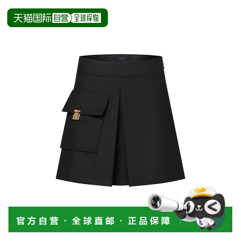 自营1h可退 欧洲直邮LV路易威登 女士黑色羊毛A字廓形半身裙