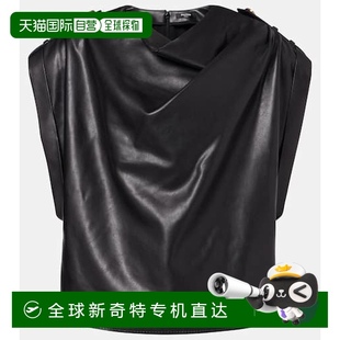 香港直邮Balmain 女士 1h可退 巴尔曼 舒 垂褶仿皮上衣 black黑色
