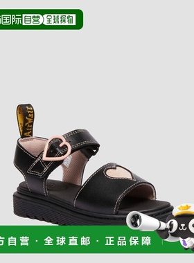 欧洲直邮DrMartens马丁大夫 Marlow Hearts儿童黑色皮革凉鞋学步