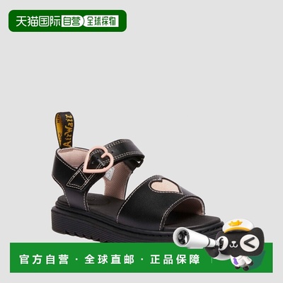 欧洲直邮DrMartens马丁大夫 Marlow Hearts儿童黑色皮革凉鞋学步