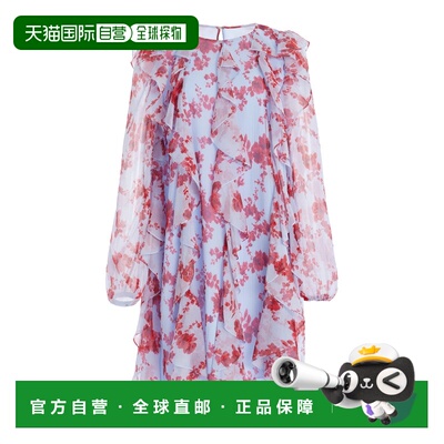 1h可退 香港直邮CAROLINA HERRERA 女士 荷叶边真丝雪纺迷你连衣