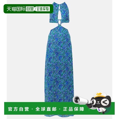 1h可退 香港直邮RIXO 女士 Lenny 印花剪口长款连衣裙 blue蓝色