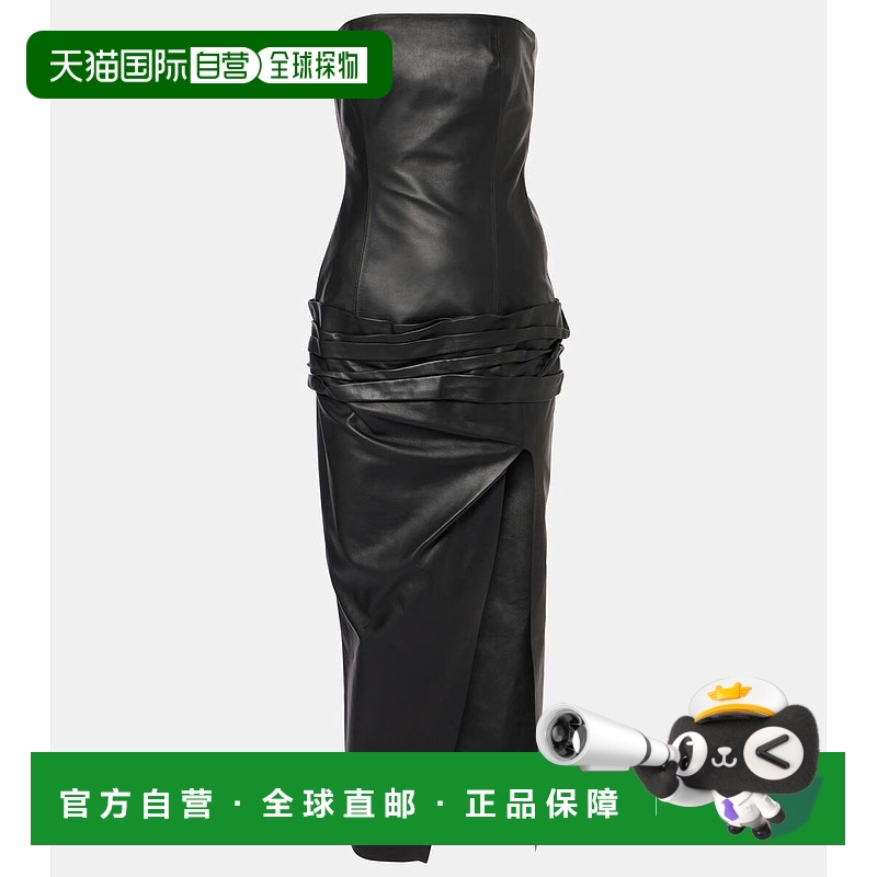 1h可退 香港直邮The Attico 女士 垂褶抹胸皮革中长连衣裙