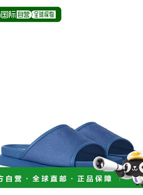 自营欧洲直邮LV路易威登 男士蓝色皮革老花图案穆勒鞋