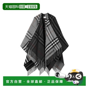 自营欧洲直邮BURBERRY 博柏利男女通用羊绒羊毛灰色格纹提花披肩