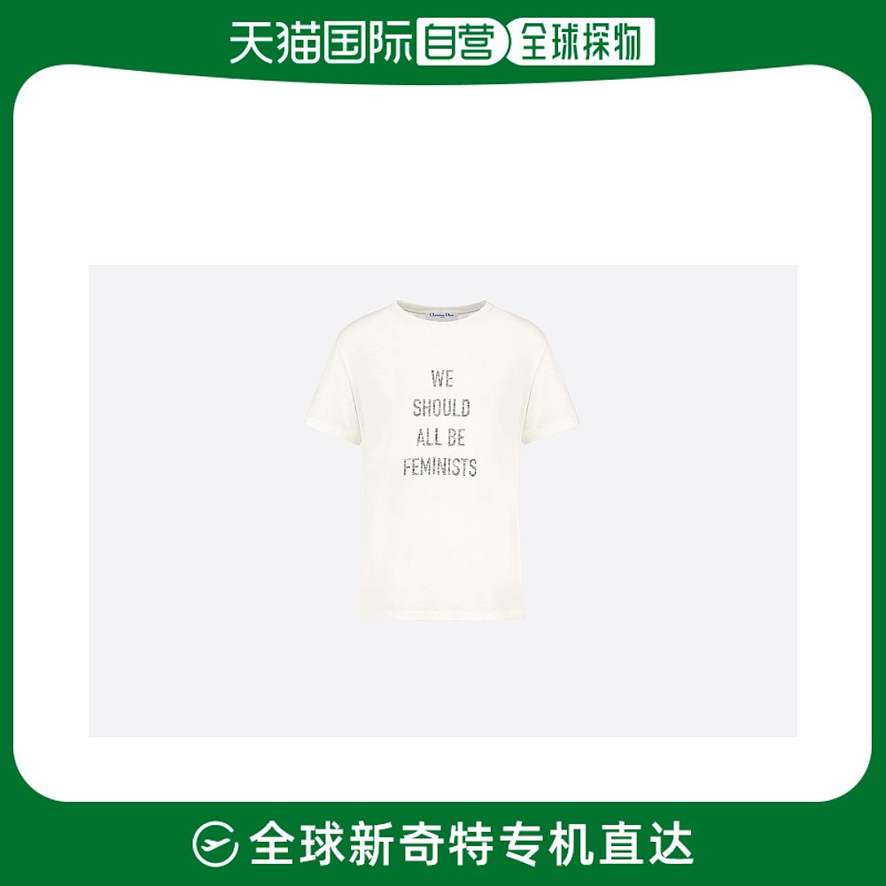 欧洲直邮Dior迪奥女士柔软T恤短袖米白色圆领饰面字母修身纯棉