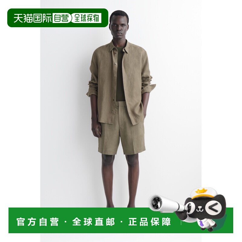 自营欧洲直邮COS 男士绿色亚麻精致百慕大短裤休闲裤图片