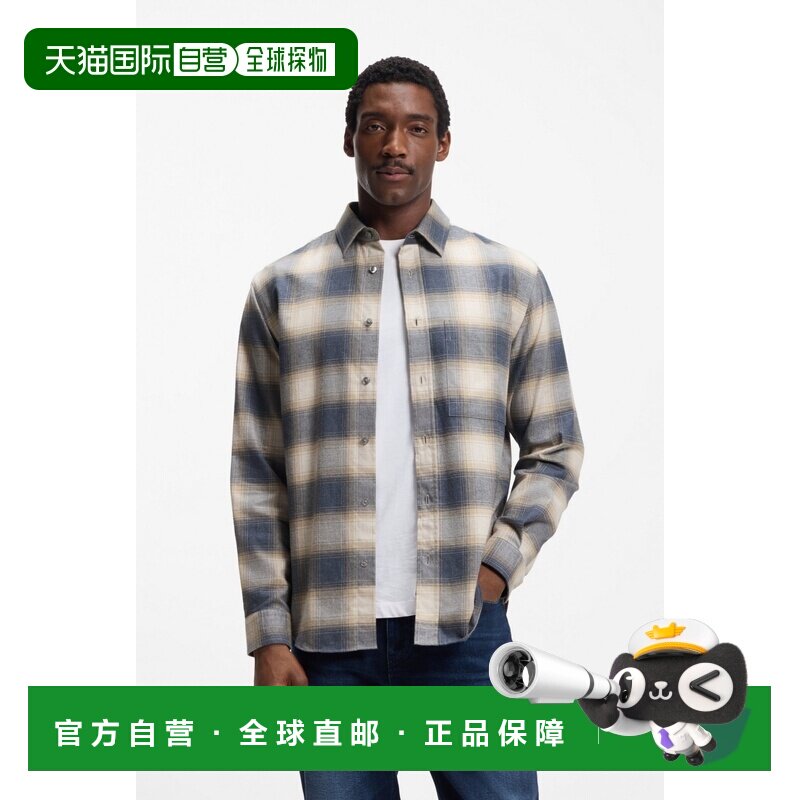自营欧洲直邮HUGO BOSS雨果 男士灰色/蓝色棉质法兰绒衬衫图片