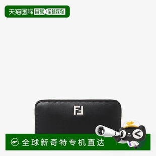 黑色皮革和黑F 1h可退 欧洲直邮FENDI 2025 方形FF全拉链钱包
