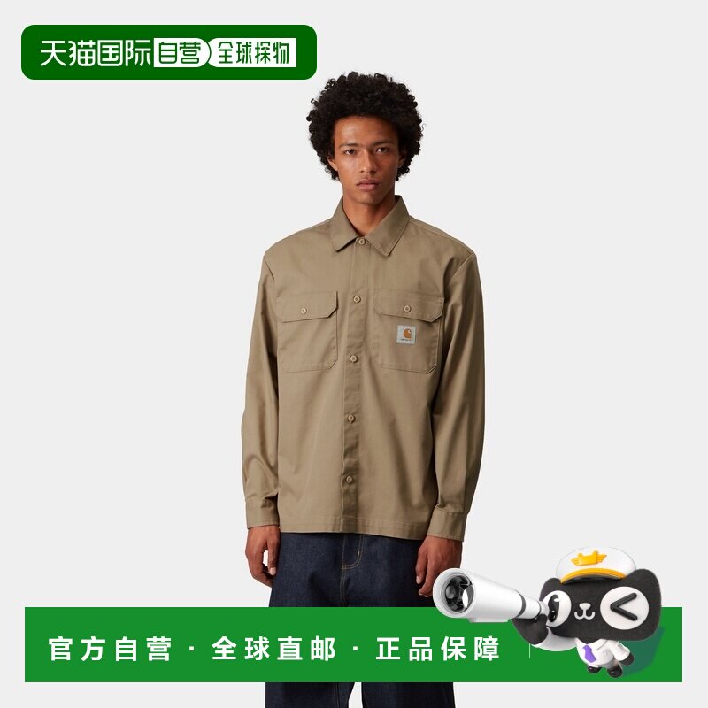 自营欧洲直邮Carhartt WIP Craft男士皮革色涤纶带胸袋长袖衬衫