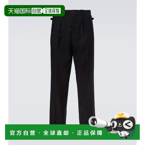 1h可退 香港直邮Prada 普拉达 男士 细条纹褶裥羊毛混纺直筒长裤