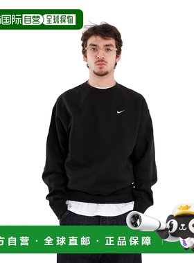 自营欧洲直邮Nike耐克 Solo Swoosh系列男士黑色棉质圆领卫衣抓绒