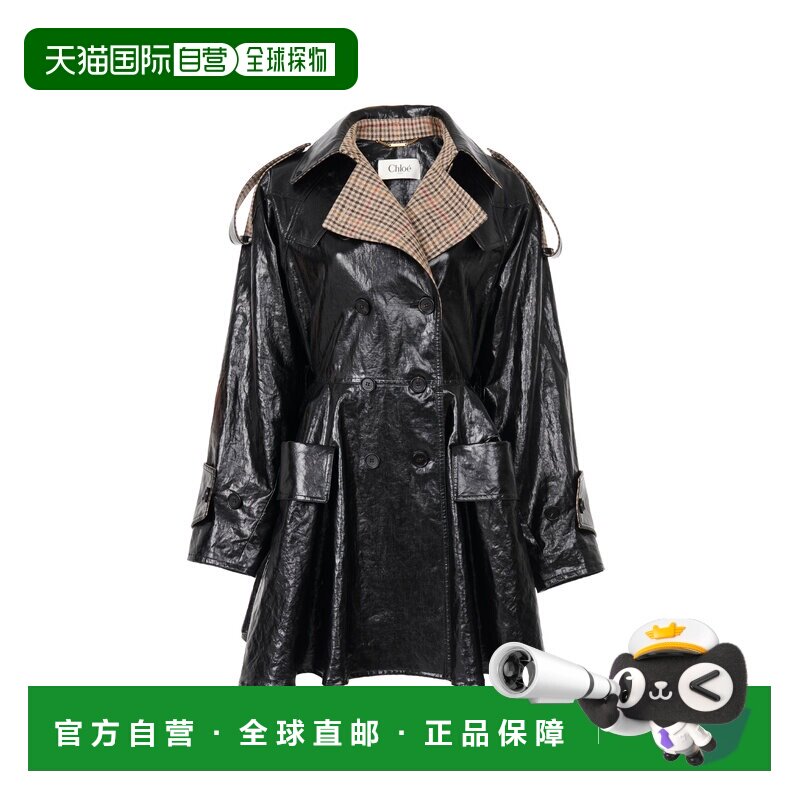 1h可退 香港直邮Chloe 蔻依 女士 Riding 涂层亚麻大衣 black黑色