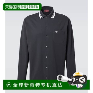 香港直邮Gucci 男士 1h可退 古驰 grey灰色 刺绣棉混纺Polo衫