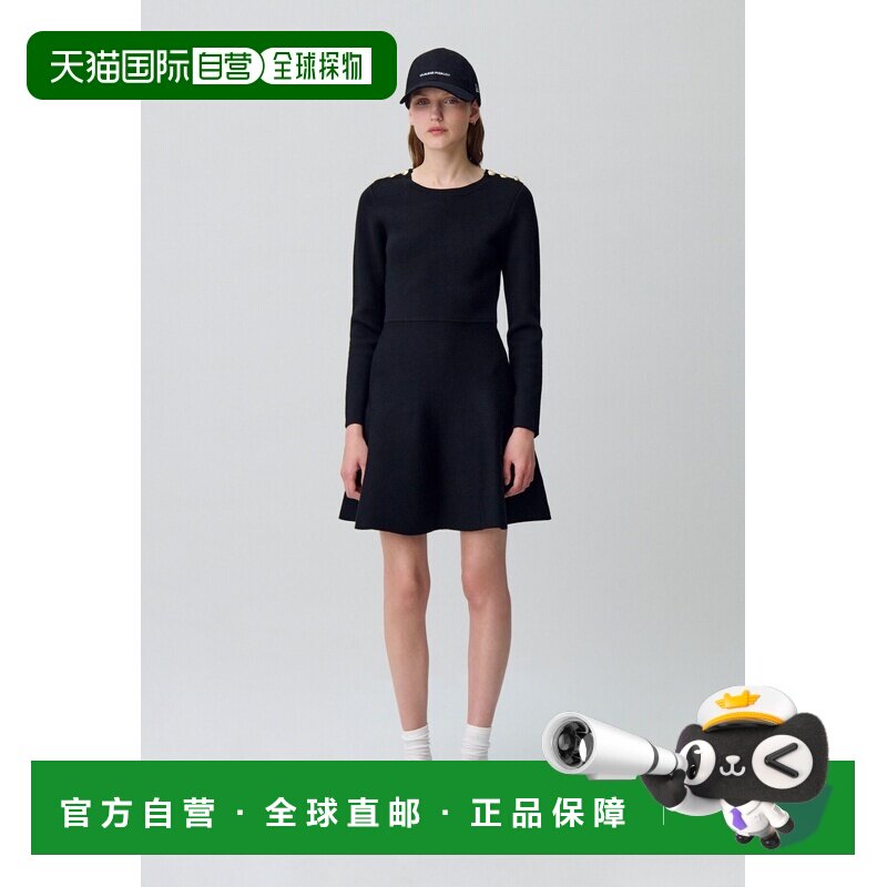 自营欧洲直邮Claudie Pierlot 女士黑色细针织溜冰款长袖连衣裙