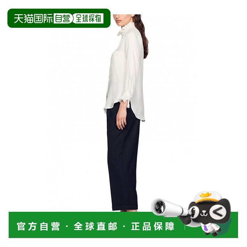 自营欧洲直邮Sandro 缩褶领真丝衬衫正品舒适流行穿搭小众百搭高图片
