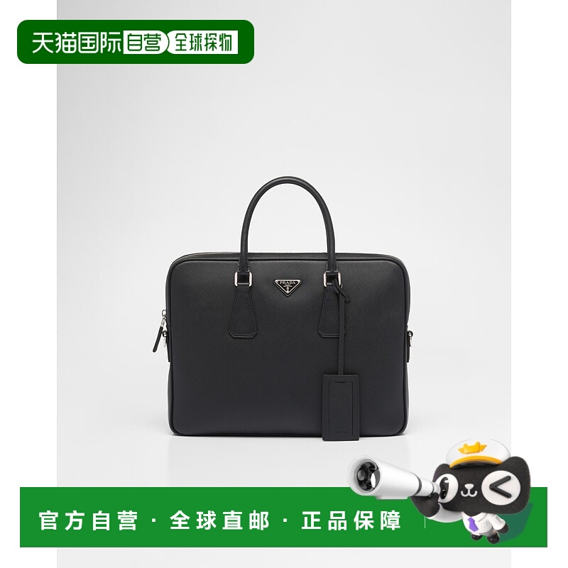 自营欧洲直邮Prada普拉达 女士黑色小牛皮字母标识公文包