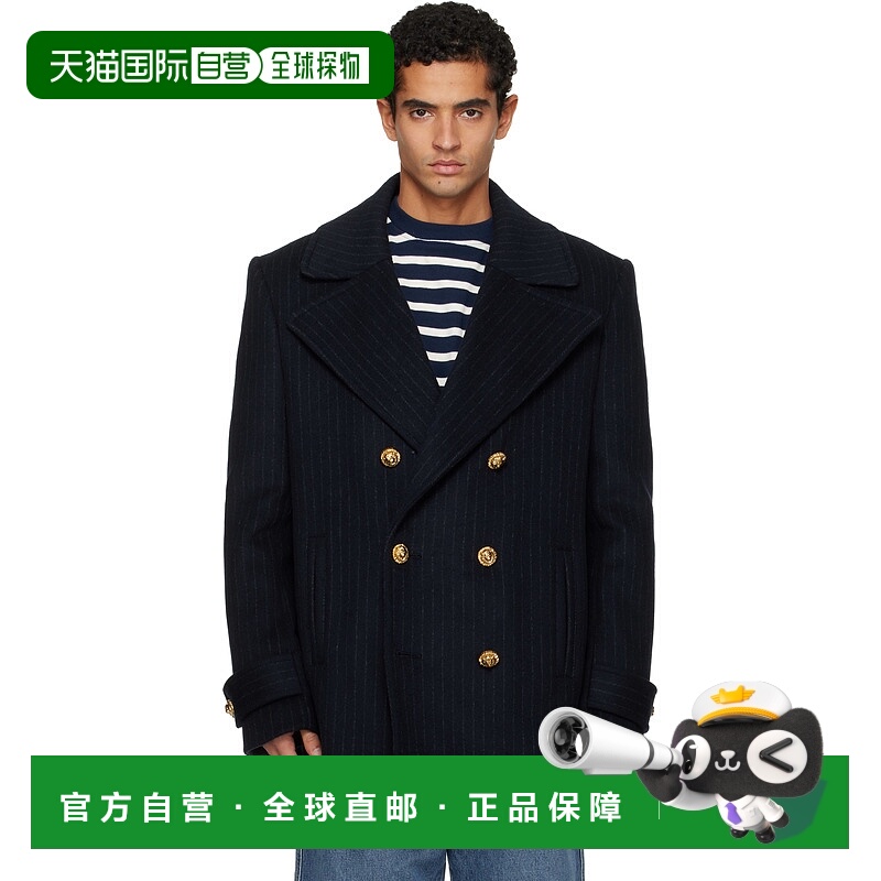 香港直邮Balmain 巴尔曼 男士 海军蓝 Short Striped Wool 双排扣