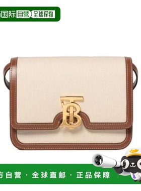 香港直邮Burberry 小号 TB 专属标识双色帆布拼皮革锁扣包 803936
