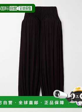 香港直邮Alaia 女士 褶裥绉纱锥形长裤 AA9P1179T666A994EBENE
