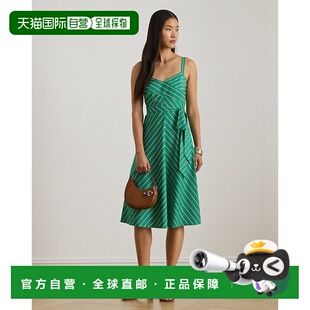 自营欧洲直邮Ralph 女士绿 白色条纹腰带无袖 棉质 Lauren拉夫劳伦