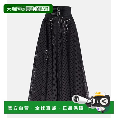 香港直邮Alaia 女士 棉混纺中长半身裙 BLACK 黑色时尚舒适A字裙