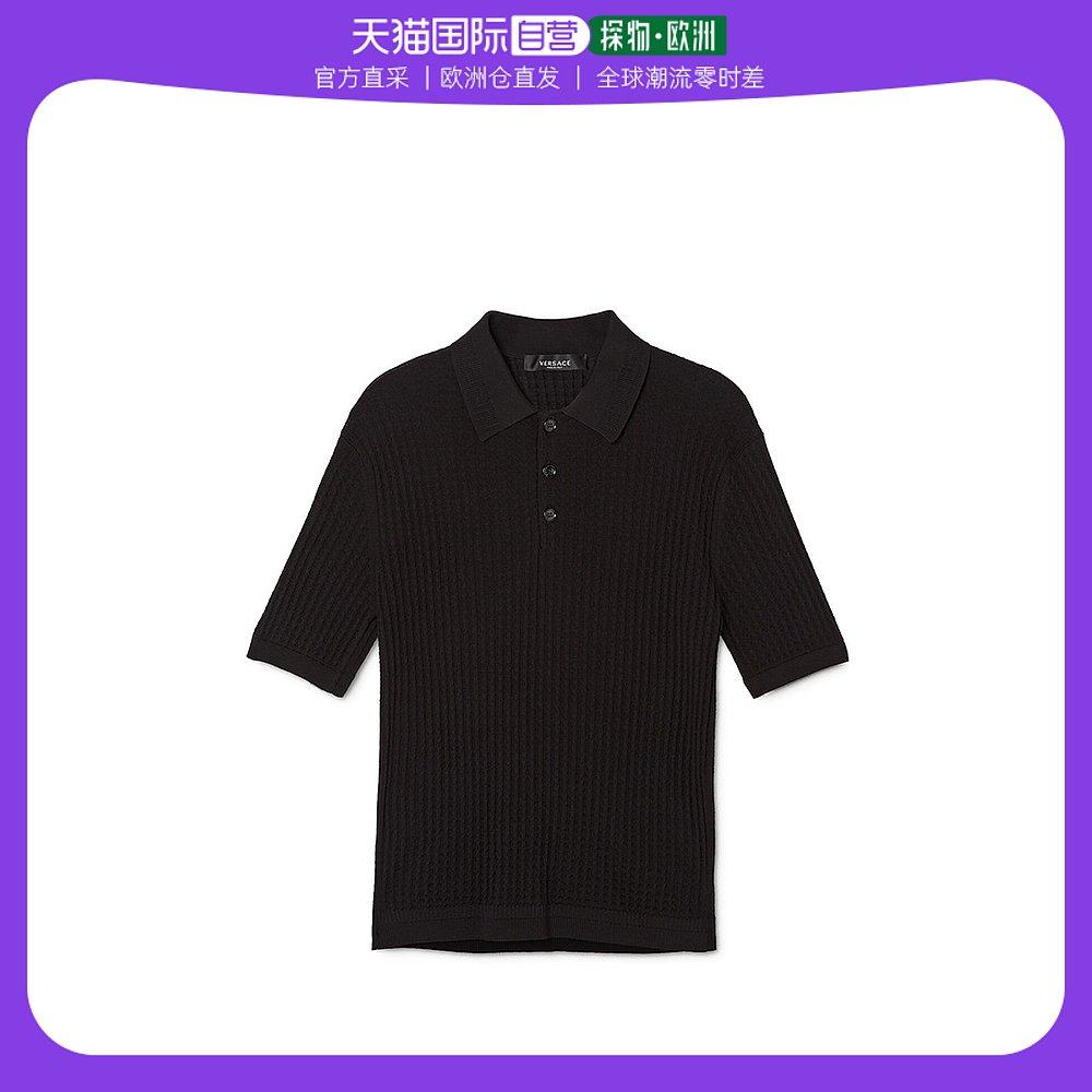 欧洲直邮Versace范思哲男士POLO衫夏季短袖黑色针织翻领休闲简约_虎窝淘