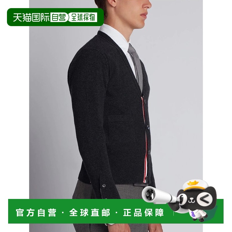 香港直邮Thom Browne 深灰色条纹羊绒针织开衫 MKC001A00011