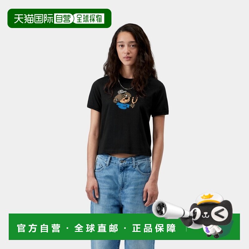 自营欧洲直邮Carhartt WIP Slingshot Ringer女士黑色棉质印花短T图片