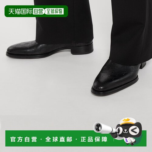 自营欧洲直邮GUCCI古驰 GG男士黑色GG激光切割皮革短靴男鞋