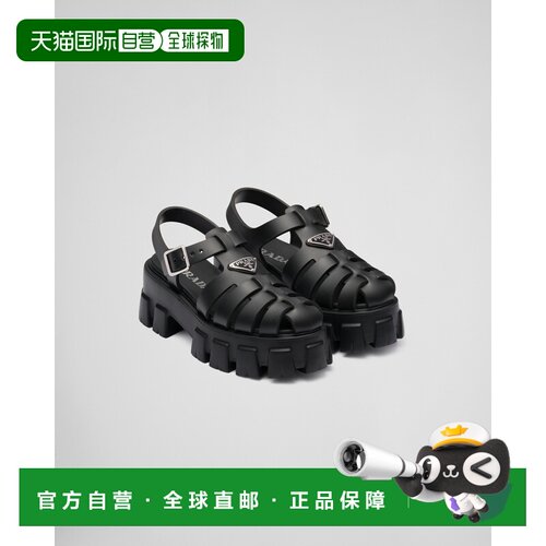 自营欧洲直邮PRADA普拉达 MONOLITH女士黑色泡沫橡胶高跟凉鞋