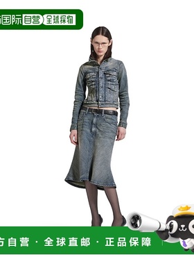 欧洲直邮BALENCIAGA (2025新品) 女式蓝色 Godet 中长裙牛仔