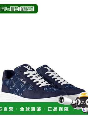 自营欧洲直邮LV路易威登 男士蓝色皮革老花图案运动鞋