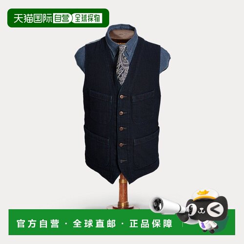 自营欧洲直邮RALPH LAUREN拉夫劳伦 RRL靛蓝色人字纹背心