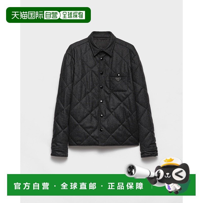 自营欧洲直邮Prada普拉达 男士无烟煤灰再生羊绒金属三角标识长袖