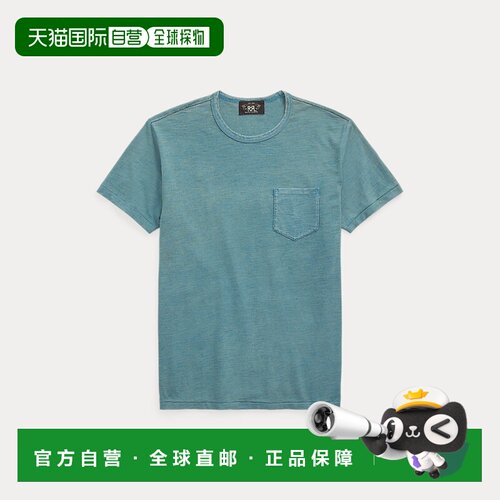 自营欧洲直邮Ralph Lauren拉夫劳伦 男士水洗蓝色棉质口袋T恤短袖