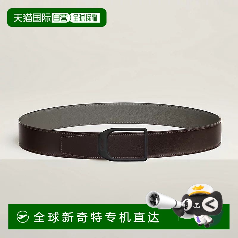 1h可退 欧洲直邮Hermes/爱马仕 男士乌木色/灰色小牛皮腰带38mm