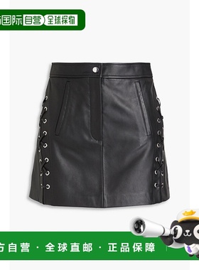 1h可退 香港直邮Maje 女士 系带皮革迷你半身裙 MFPJU01172NOIR